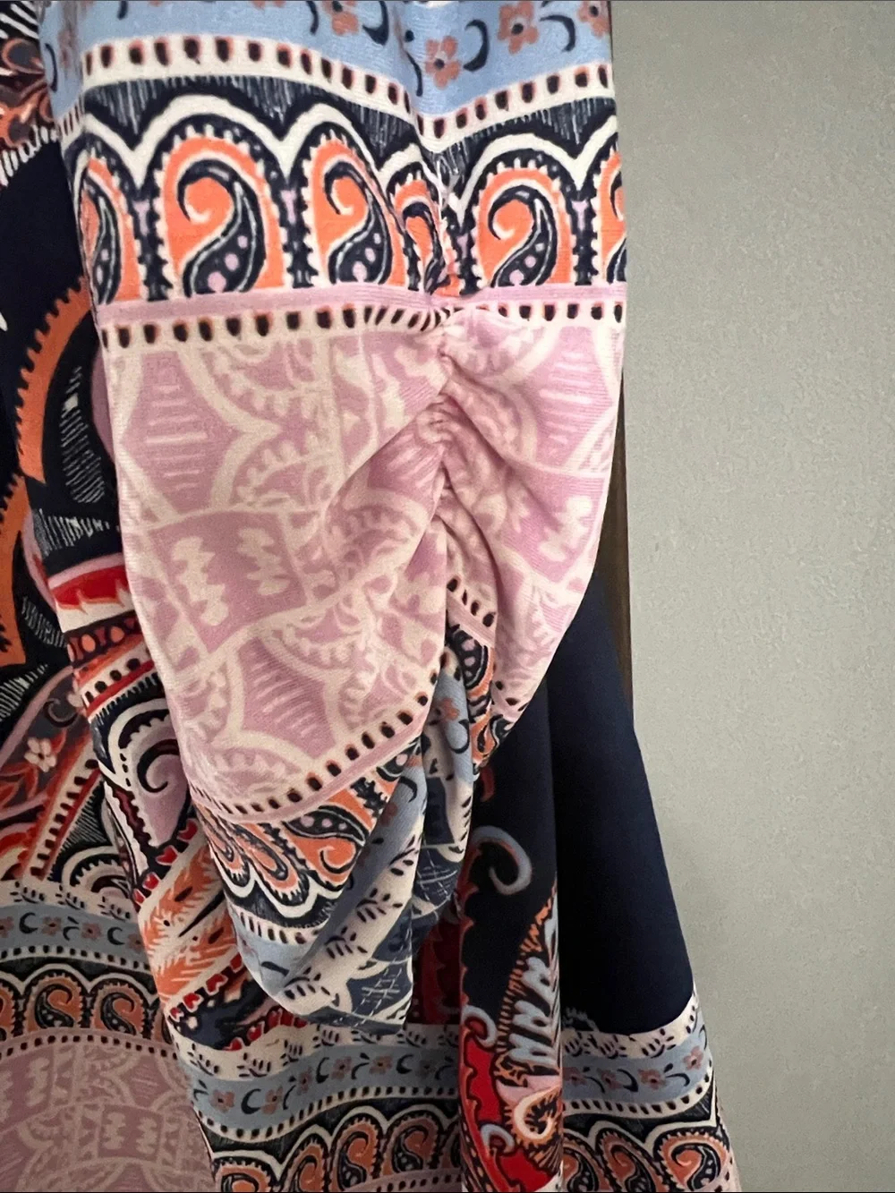 new directions Navy Paisley Tunic with Coral & Pink Accents